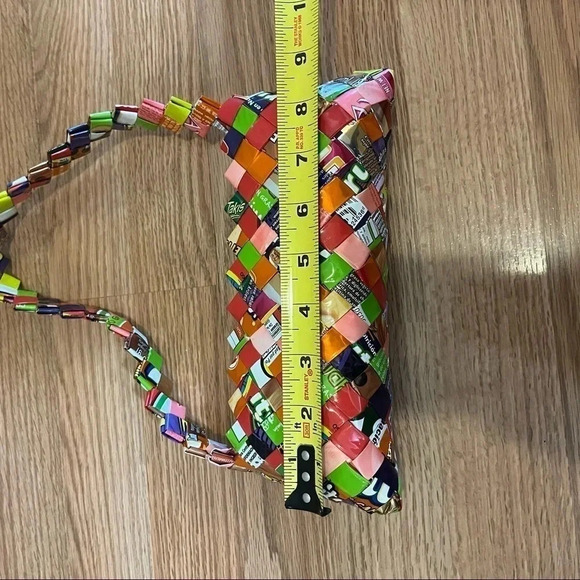Recycled Candy Wrapper Purse Woven Shoulder Bag Recycled Wearable Art Y2K - Picture 7 of 11